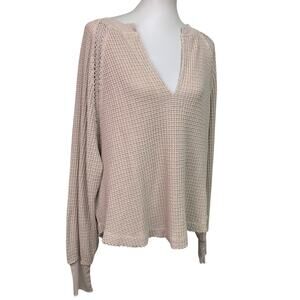 New American Eagle Womens Medium Long Sleeve Waffled Lace Deep V Neck Sweater